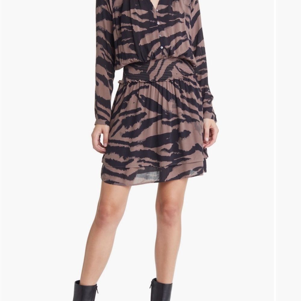 Rails Jasmine Dress in Mocha Bengal Tiger Print Size XS Long Sleeve Mini